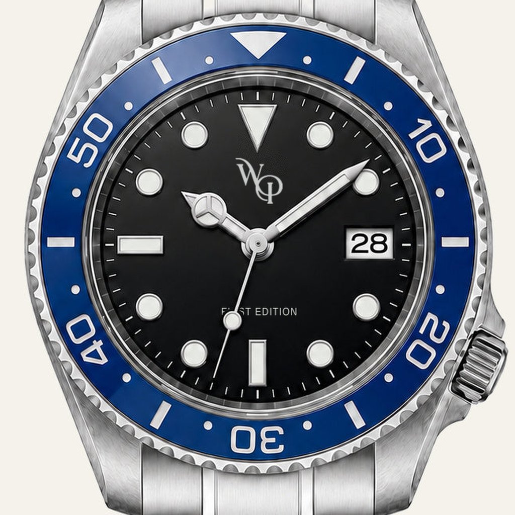 Meridian 05 — Steel / Blue. Dial detail.