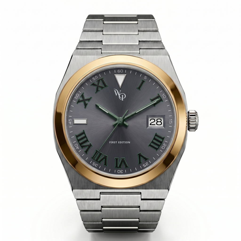 Atria 02 — Steel / Graphite / Gold / Green watch.
