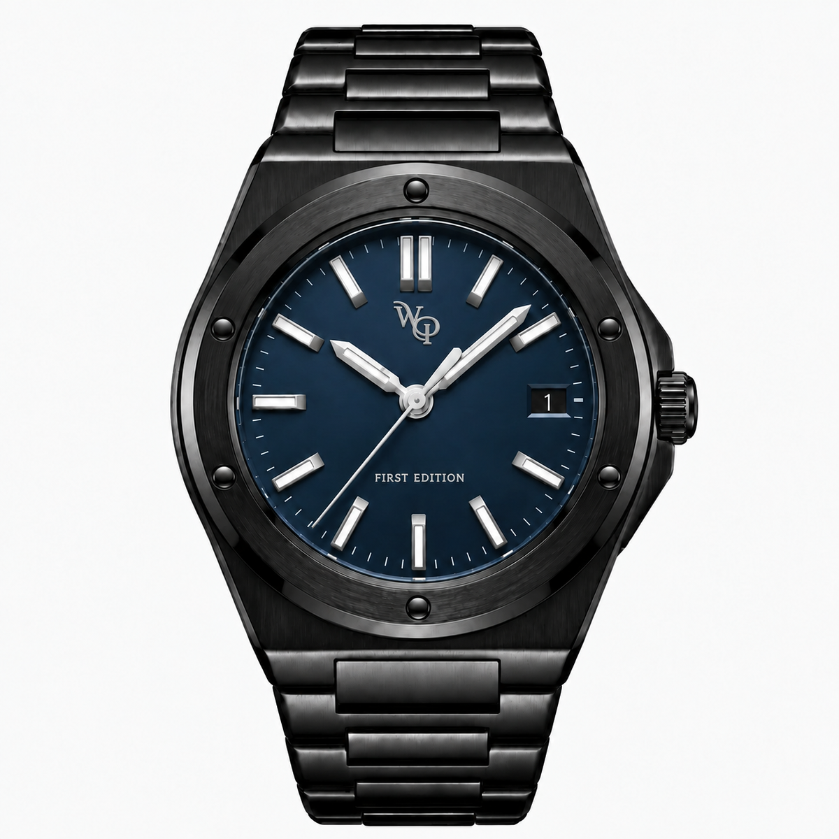 Facet 01 — Onyx / Navy / Bracelet watch.