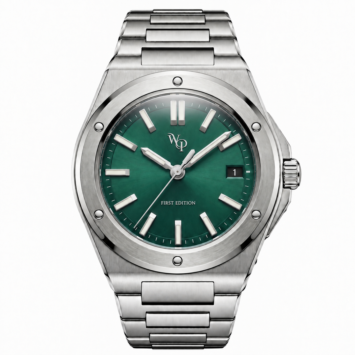 Facet 01 — Steel / Green / Bracelet watch.