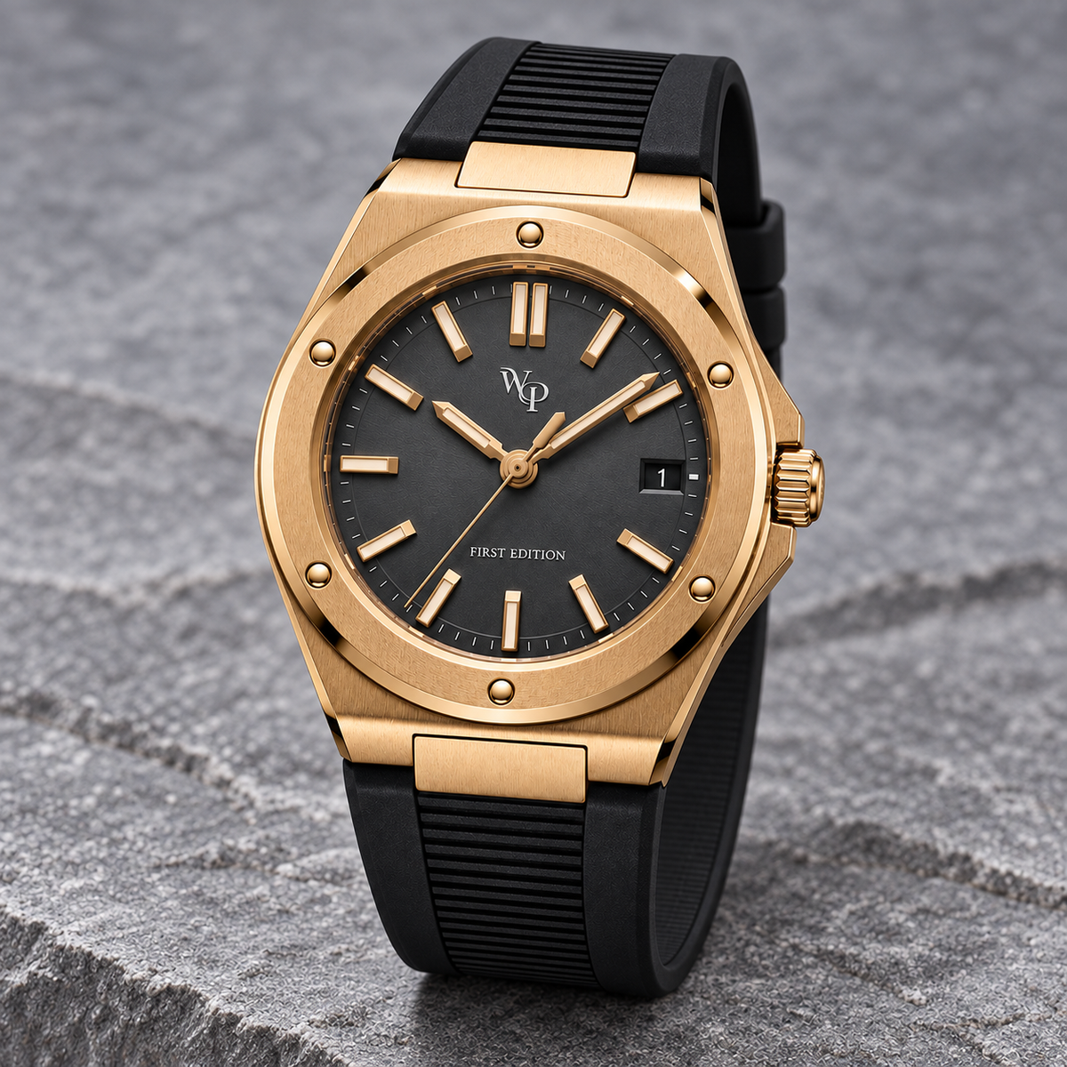 Facet 01 — Gold / Charcoal / Strap. Gallery view 2.
