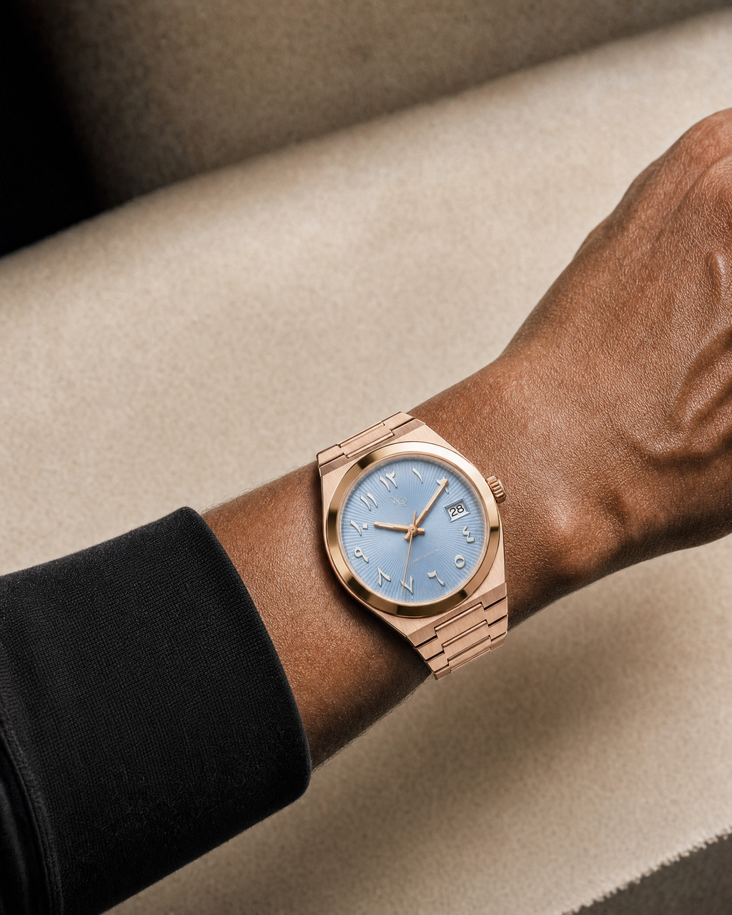 Atria 02 — Rose / Ice watch shown on wrist.