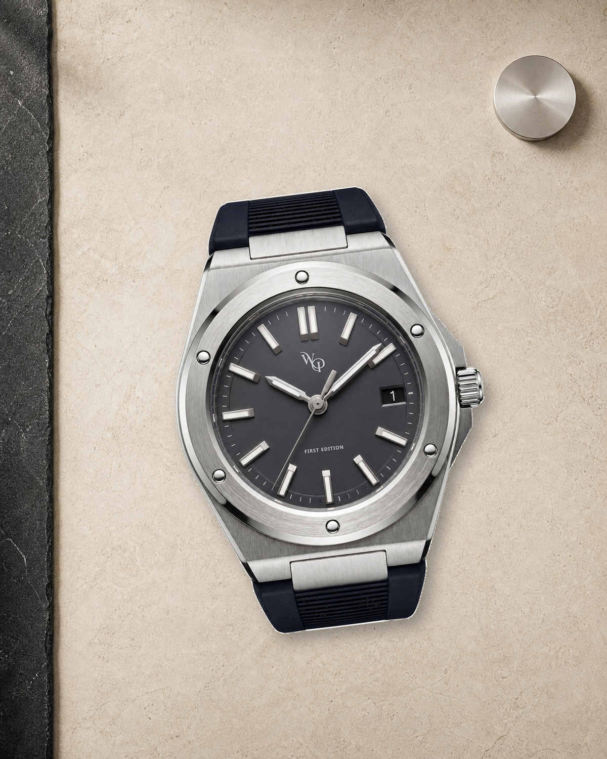 Facet 01 — Slate / Charcoal watch in context.