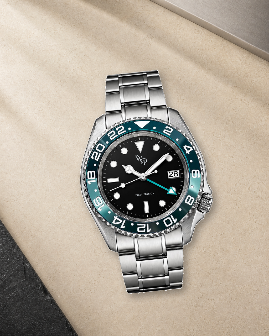 Meridian 04 — Steel / Teal watch in context.