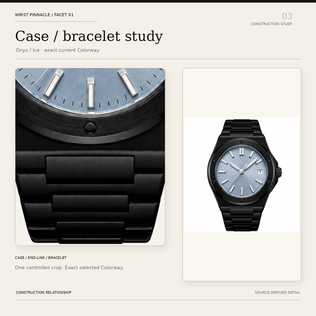 Facet 01 — Onyx / Ice. Construction study.