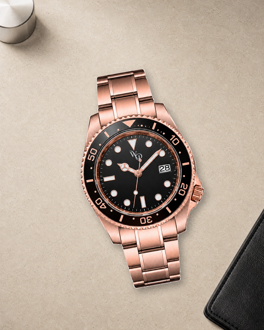 Meridian 05 — Rose / Black watch in context.