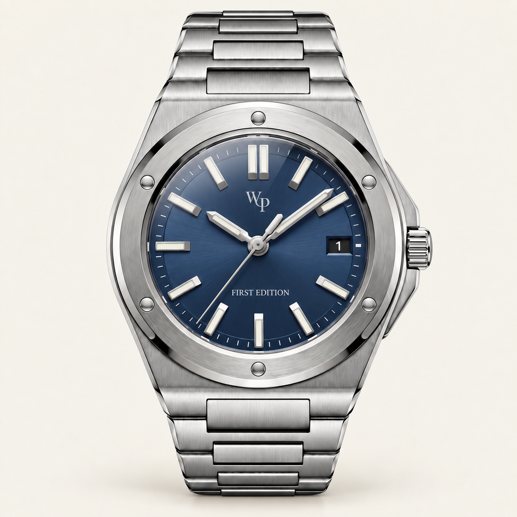 Facet 01 — Steel / Navy / Bracelet watch.