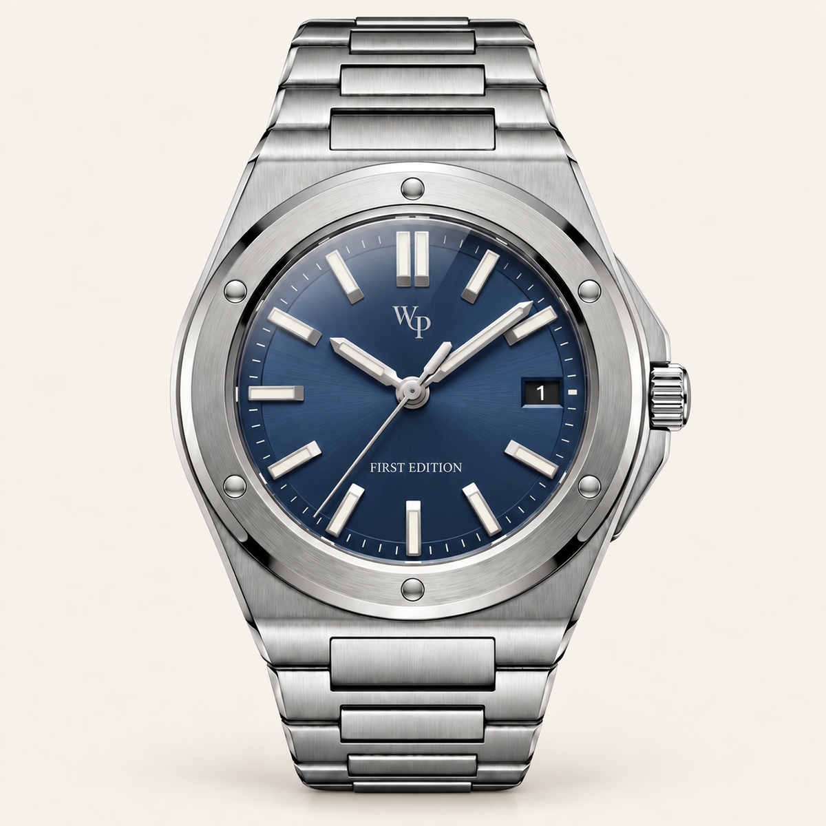 Facet 01 — Steel / Navy / Bracelet watch.