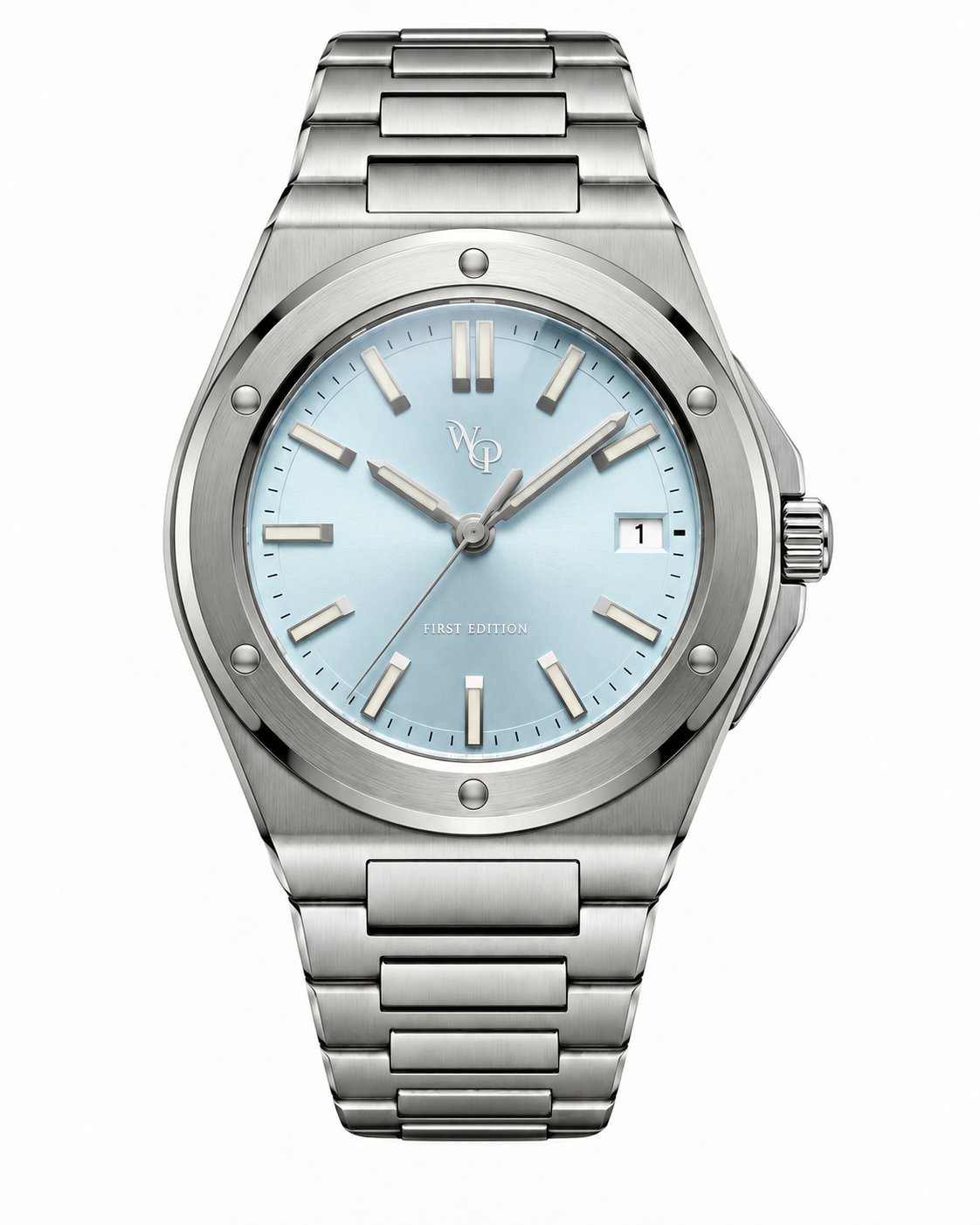 Facet 01 — Steel / Ice Blue / Bracelet watch.